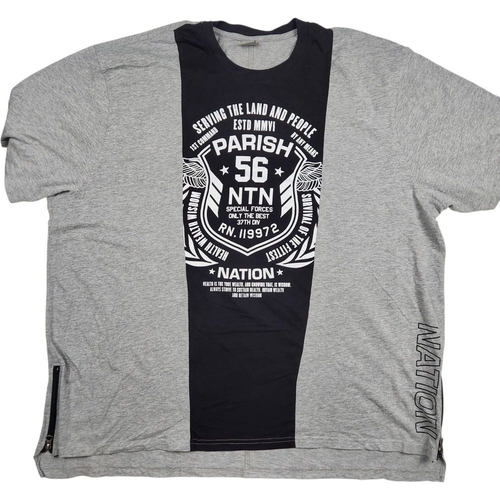 Parish Nation Graphic T-Shirt Size 5XL Parish 56‎ Gray Black Side Zipper